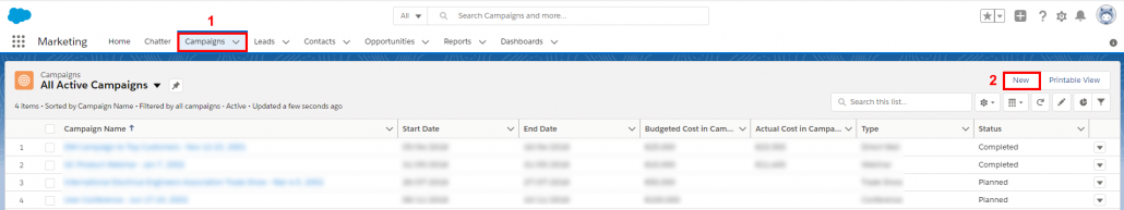 Create new Salesforce campaign