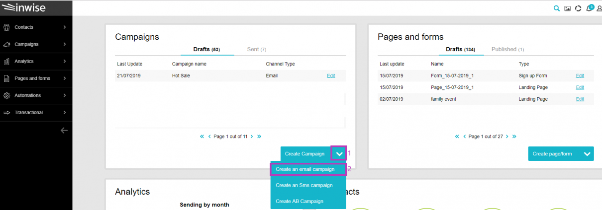 Create and edit an email campaign - inwise