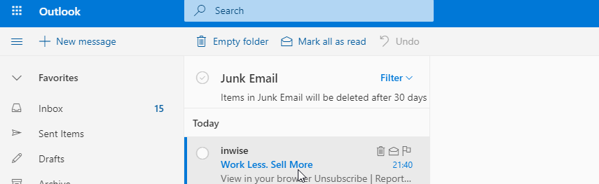 Outlook - receiving emails to inbox