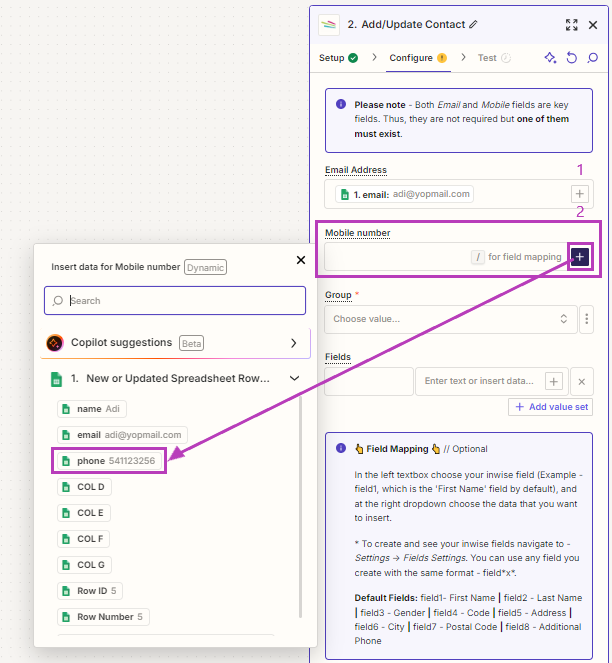 Zapier - mapping fields