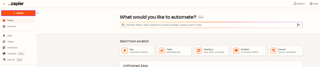 Zapier - Create new zap