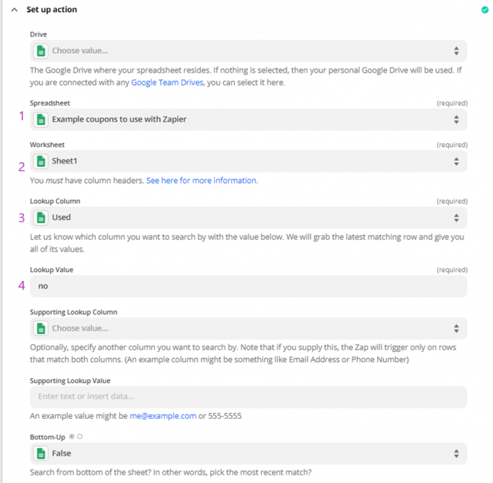 Zapier - google spreadsheet with coupon codes