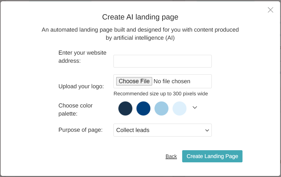 Create a landing page with AI